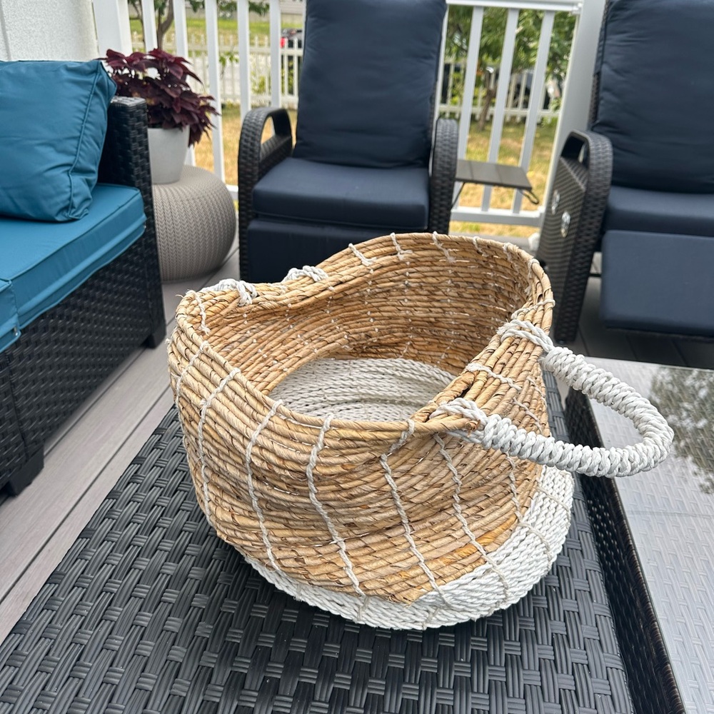Natural Woven Basket with White Accents